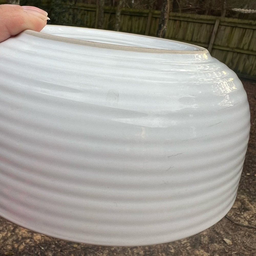 Gallery Tabletop Color Block Turquoise White Ribbed Bowl - Picture 6 of 6